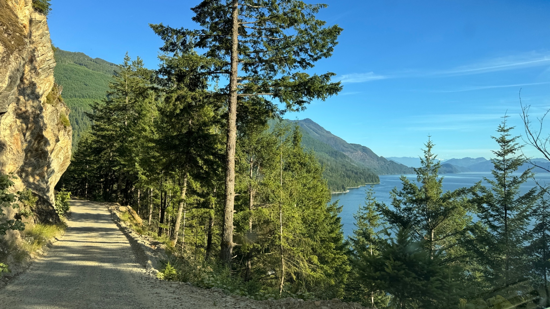 Harrison Lake from a cliff-side pullout on the FSR