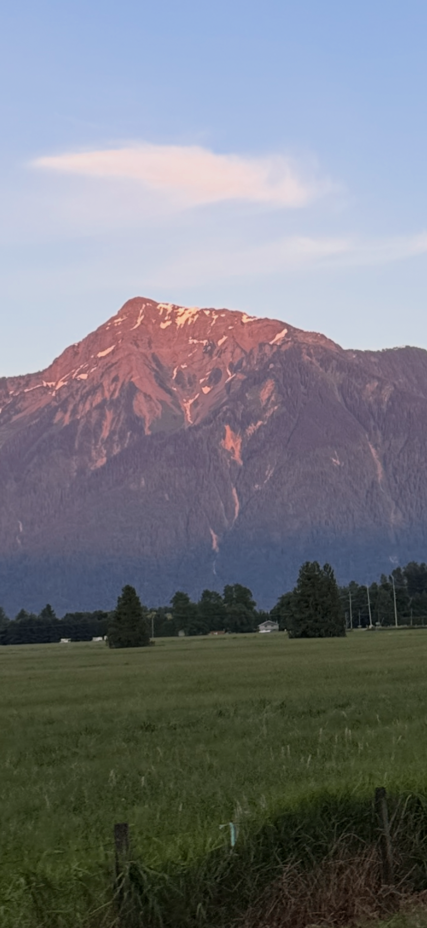 Alpenglow on Mount Cheam from the Fraser Valley on the way home